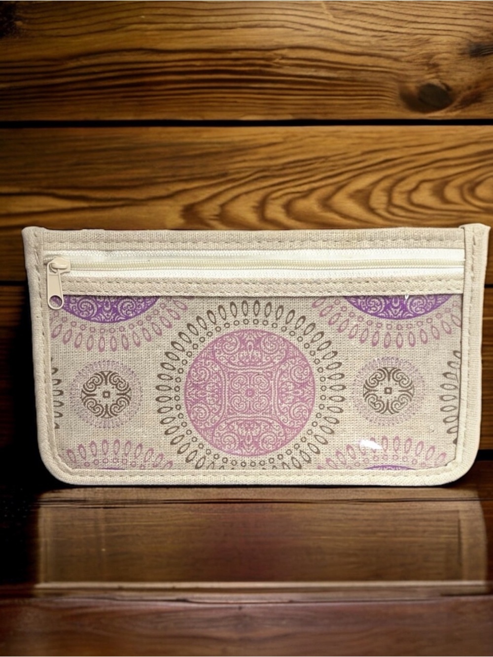 Jacky & Lauren Beige & Purple Medallion Makeup Brush Pouch